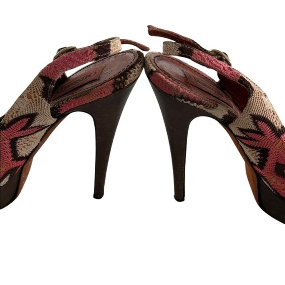 Missoni Slingback Heels Knit Pattern Peep Toe Italy Designer Size 9 Y2K Luxury - Picture 8 of 12